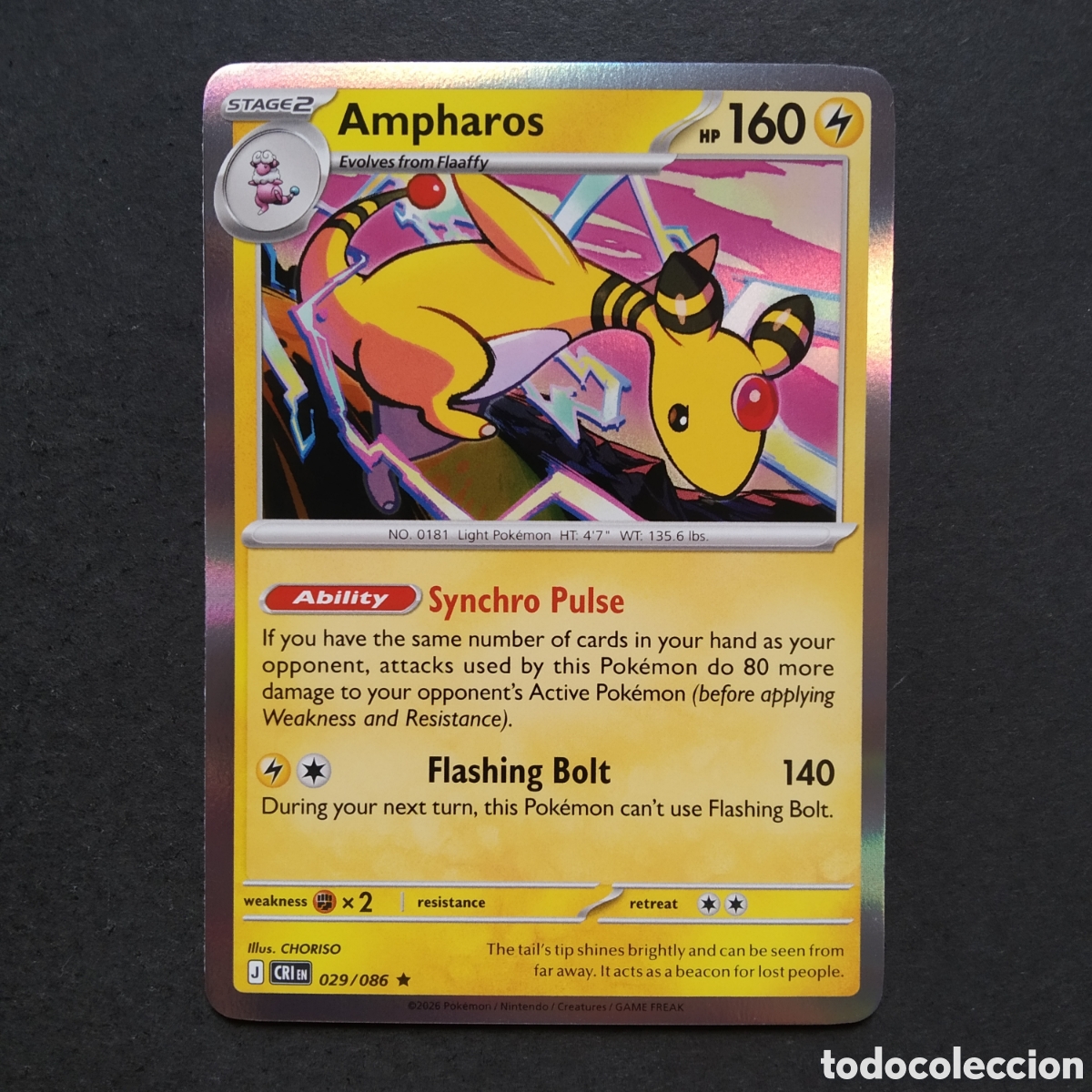 Trading cards: CARTA TCG - N&ordm; 029 - AMPHAROS (REVERSE HOLO) - CHAOS RISING - POK&Eacute;MON - EN INGL&Eacute;S