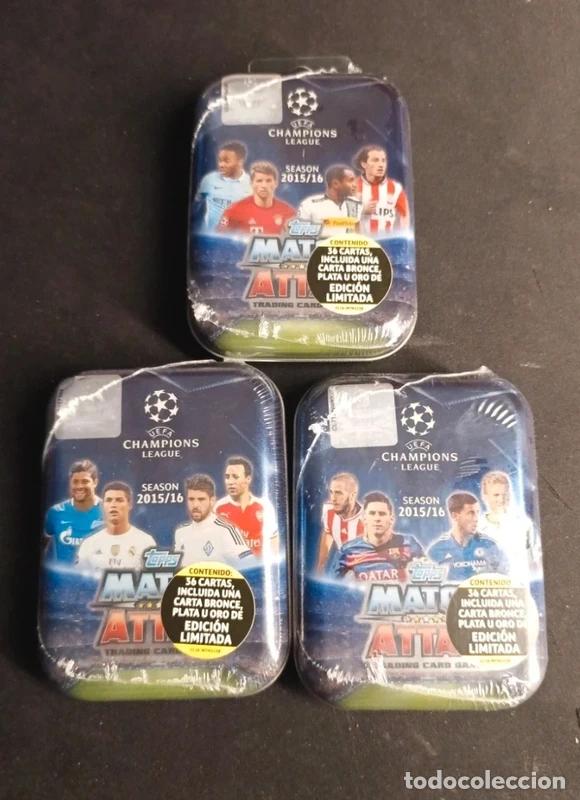 Trading cards: 3 mini tin con carta Messi asegurada oro ,plata o bronce 2015/16 Cromos
