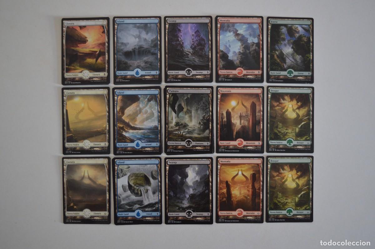 Trading cards: COLECCI&Oacute;N MAGIC THE GATHERING LOTE TIERRAS B&Aacute;SICAS ARTE EXTENDIDO FICHAS EMBLEMAS SOLDADOS TESORO
