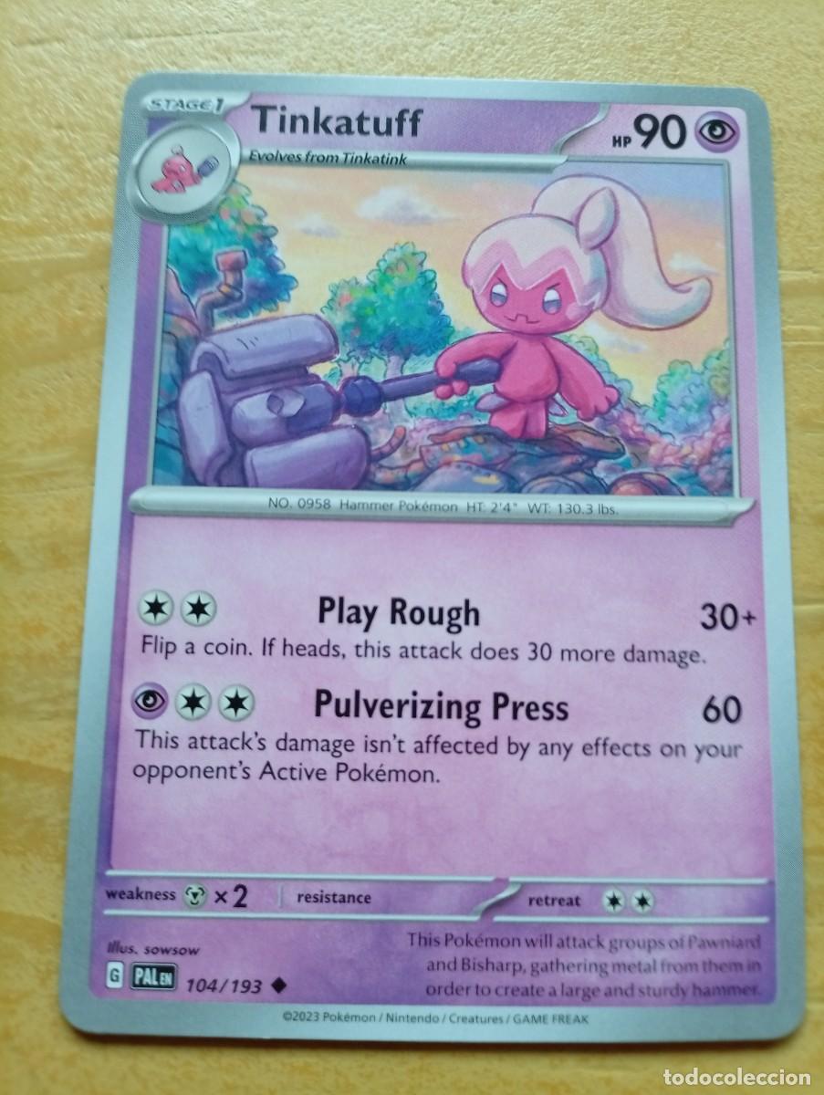 Trading cards: Carta Pok&eacute;mon de Tinkatuff, n&uacute;mero 104/193, del a&ntilde;o 2023. La carta est&aacute; en ingl&eacute;s. - Etapa 1: Evolu