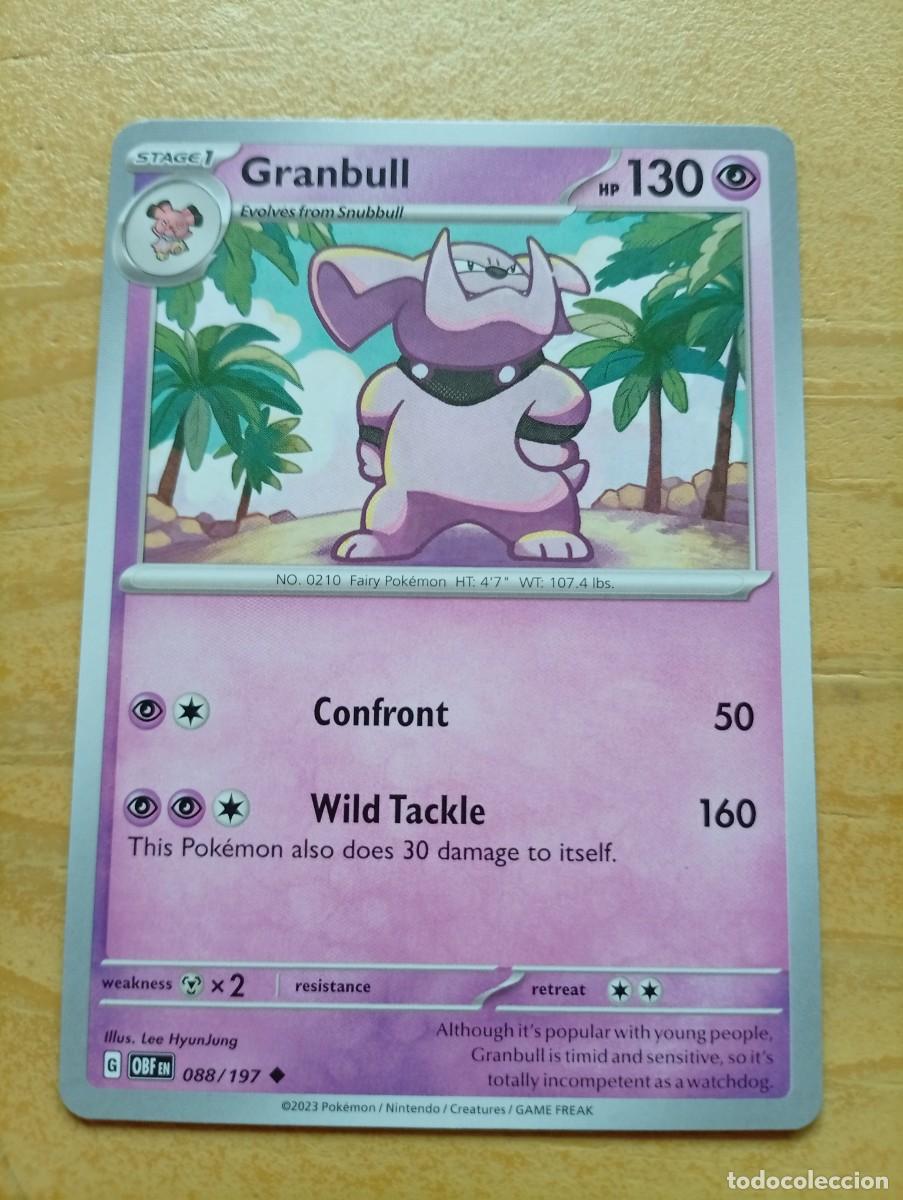 Trading cards: Carta Pok&eacute;mon de Granbull, n&uacute;mero 088/197, en ingl&eacute;s y del a&ntilde;o 2023. - Etapa 1. - Evoluciona de Snu