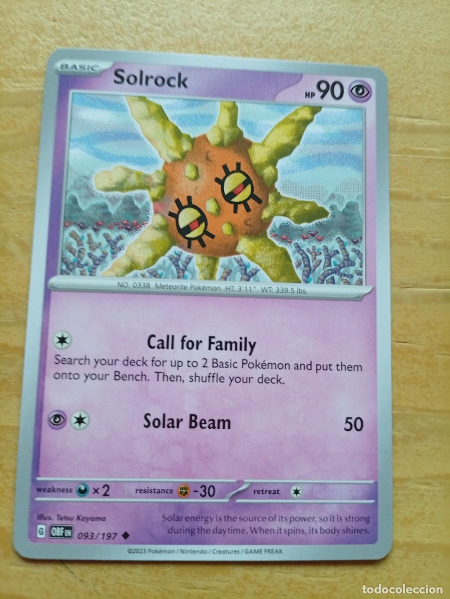 Trading cards: Carta Pok&eacute;mon de Solrock, edici&oacute;n en ingl&eacute;s. - N&uacute;mero de carta: 093/197. - A&ntilde;o de publicaci&oacute;n: 2023