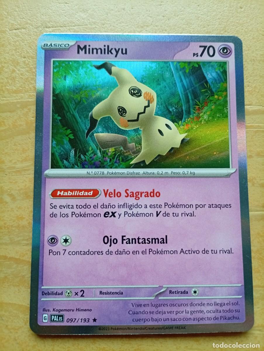 Trading cards: Carta Pok&eacute;mon ingles de Mimikyu, edici&oacute;n 2023. Holo - N&uacute;mero de carta: 097/193. - Habilidad: Velo S