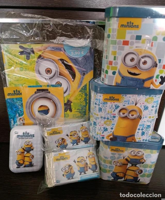 Trading cards: 500 sobres MINIONS Cards + 5 albumes con archivador +10 latas mini tin +6 latas trinagulares