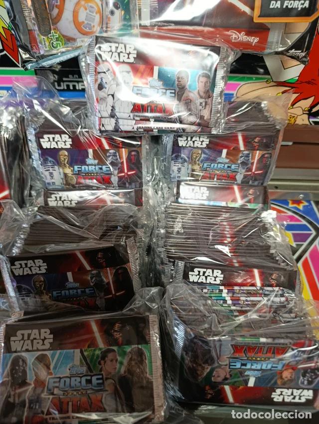 Trading cards: 500 sobres Star Wars Force Attax + 5 album archivadores + 6 mini tin + 6 triangulares -ed Portugal