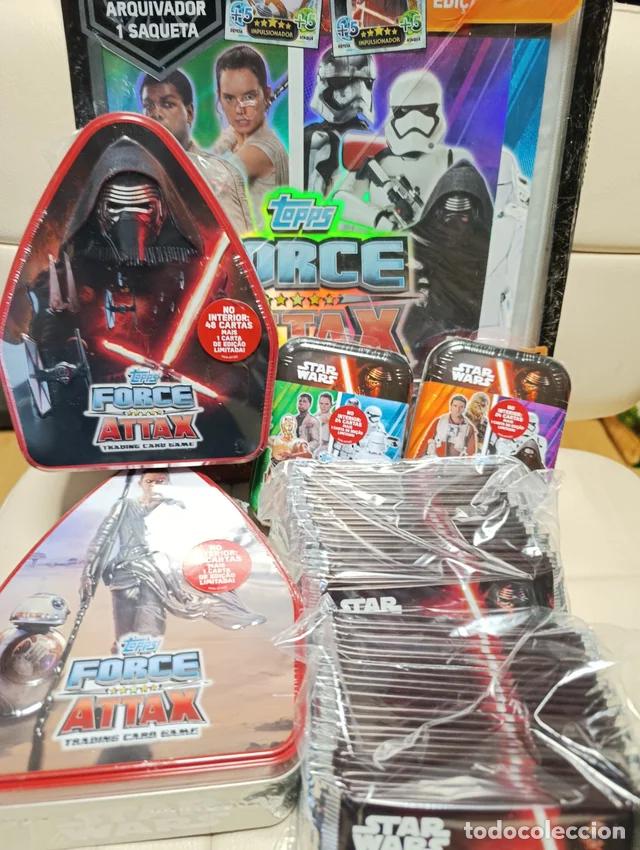 Trading cards: 75 Sobres Star wars Force Attax + 2 album archivador +2 mini tin + 2 triangulares ed Portugal