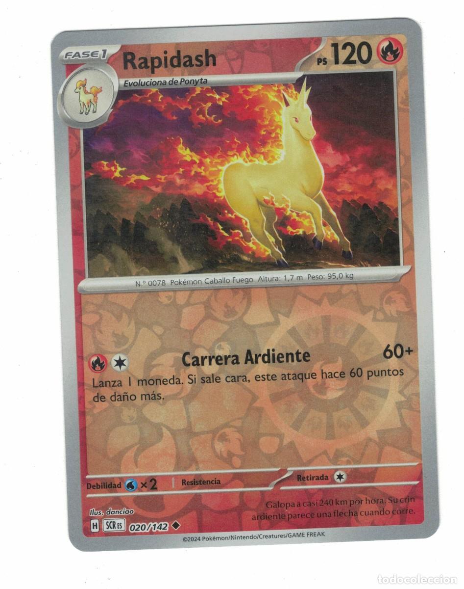 Trading cards: Carta Pok&eacute;mon Rapidash SCR RS 020/142 2024 &ndash; Fase 1 Fuego Ilustraci&oacute;n danciao
