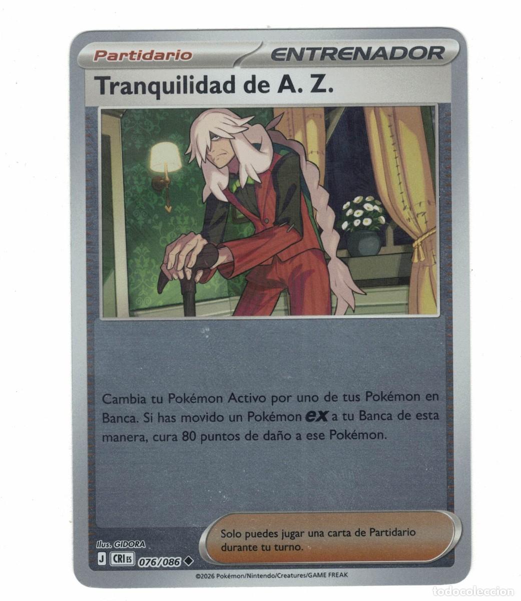 Trading cards: Carta Pok&eacute;mon Tranquilidad de A.Z. CRiS 076/086 2026 &ndash; Entrenador Partidario Ilustraci&oacute;n GIDORA