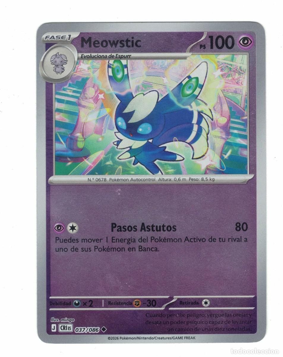 Trading cards: Carta Pok&eacute;mon Meowstic CRiS 037/086 2026 &ndash; Fase 1 Ps&iacute;quico Ilustraci&oacute;n mingo