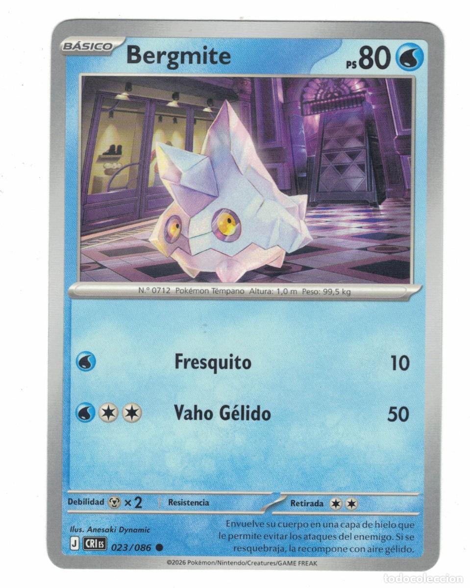 Trading cards: Carta Pok&eacute;mon Bergmite CRiS 023/086 2026 &ndash; B&aacute;sica Agua/Hielo Ilustraci&oacute;n Anesaki Dynamic
