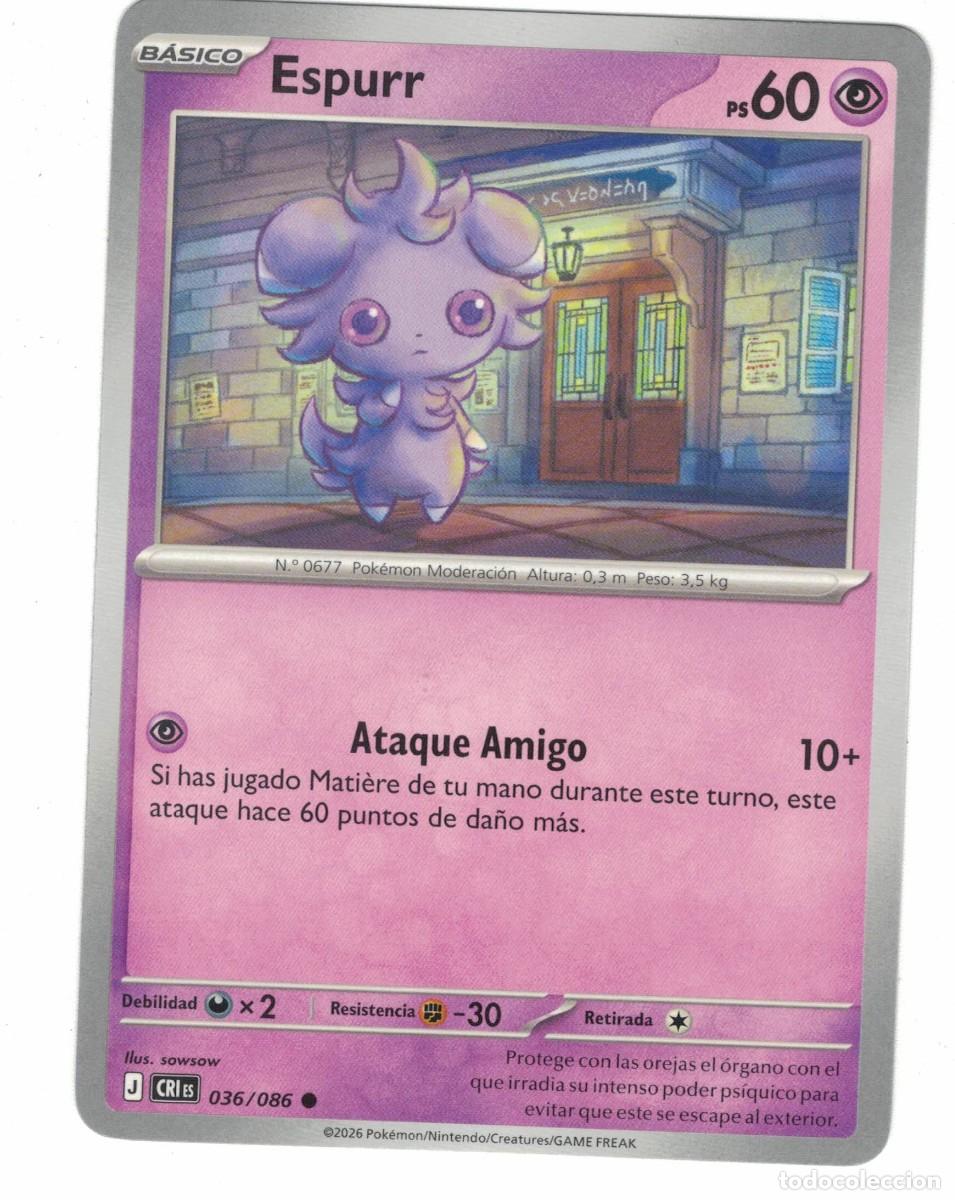Trading cards: Carta Pok&eacute;mon Espurr CRiS 036/086 2026 &ndash; B&aacute;sica Ps&iacute;quico Ilustraci&oacute;n sowsow