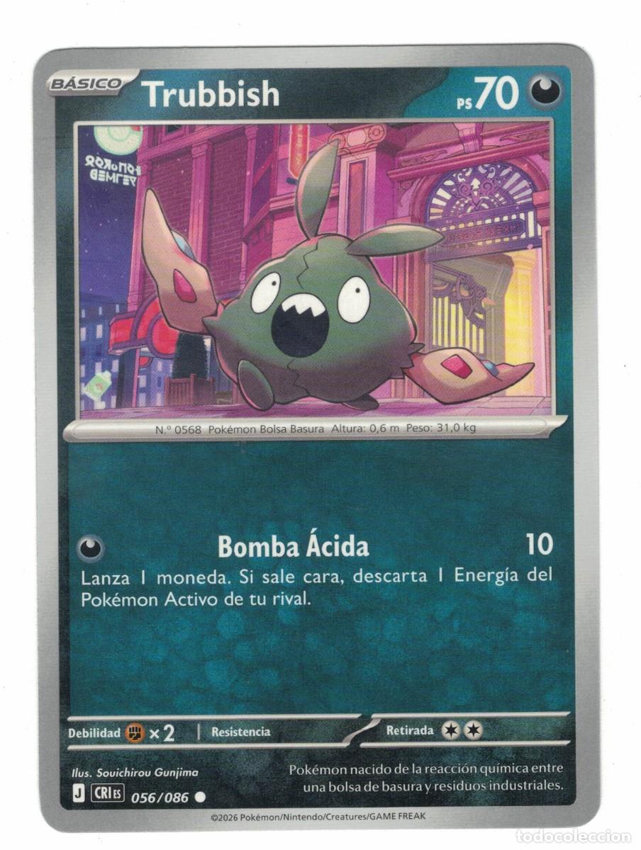Trading cards: Carta Pok&eacute;mon Trubbish CRiS 056/086 2026 &ndash; B&aacute;sica Oscuro Ilustraci&oacute;n Souichirou Gunjima