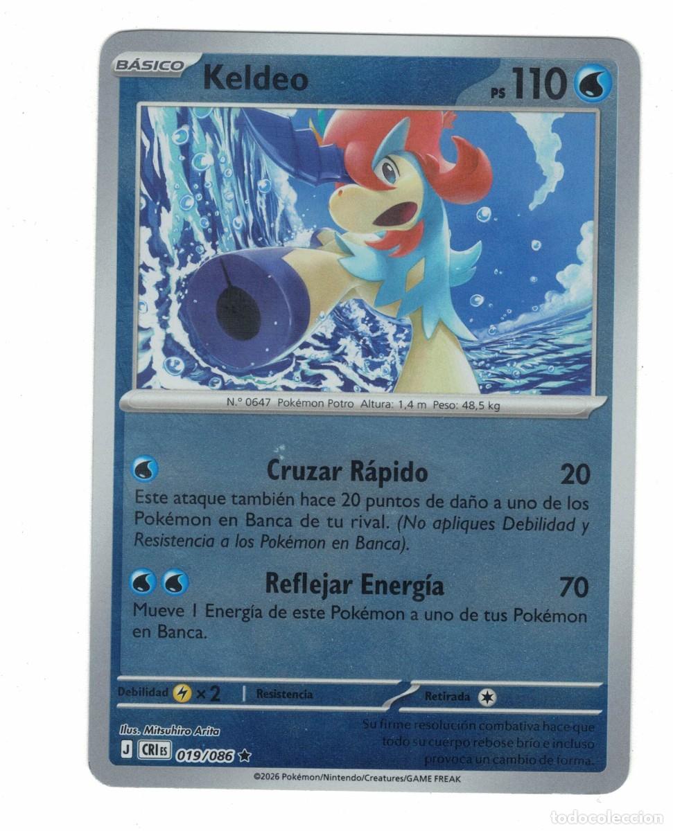 Trading cards: Carta Pok&eacute;mon Keldeo CRiS 019/086 2026 &ndash; B&aacute;sica Agua Ilustraci&oacute;n Mitsuhiro Arita