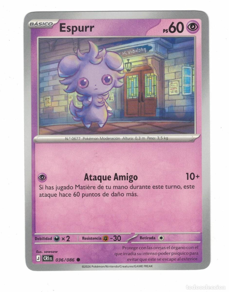 Trading cards: Carta Pok&eacute;mon Espurr CRiS 036/086 2026 &ndash; B&aacute;sica Ps&iacute;quico Ilustraci&oacute;n sowsow