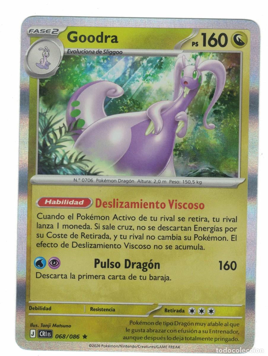 Trading cards: Carta Pok&eacute;mon Goodra CRiS 068/086 2026 &ndash; Fase 2 Drag&oacute;n Ilustraci&oacute;n Tonji Matsuno