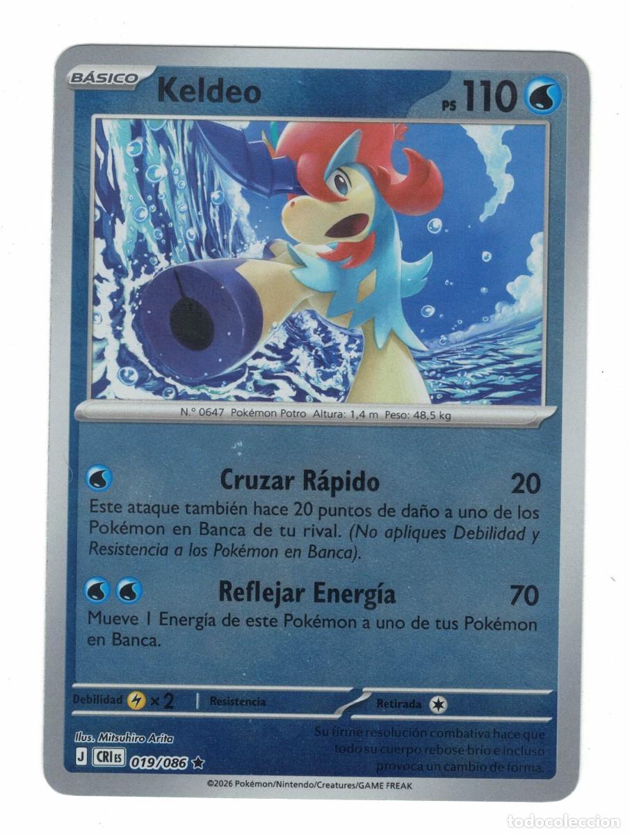Trading cards: Carta Pok&eacute;mon Keldeo CRiS 019/086 2026 &ndash; B&aacute;sica Agua Ilustraci&oacute;n Mitsuhiro Arita
