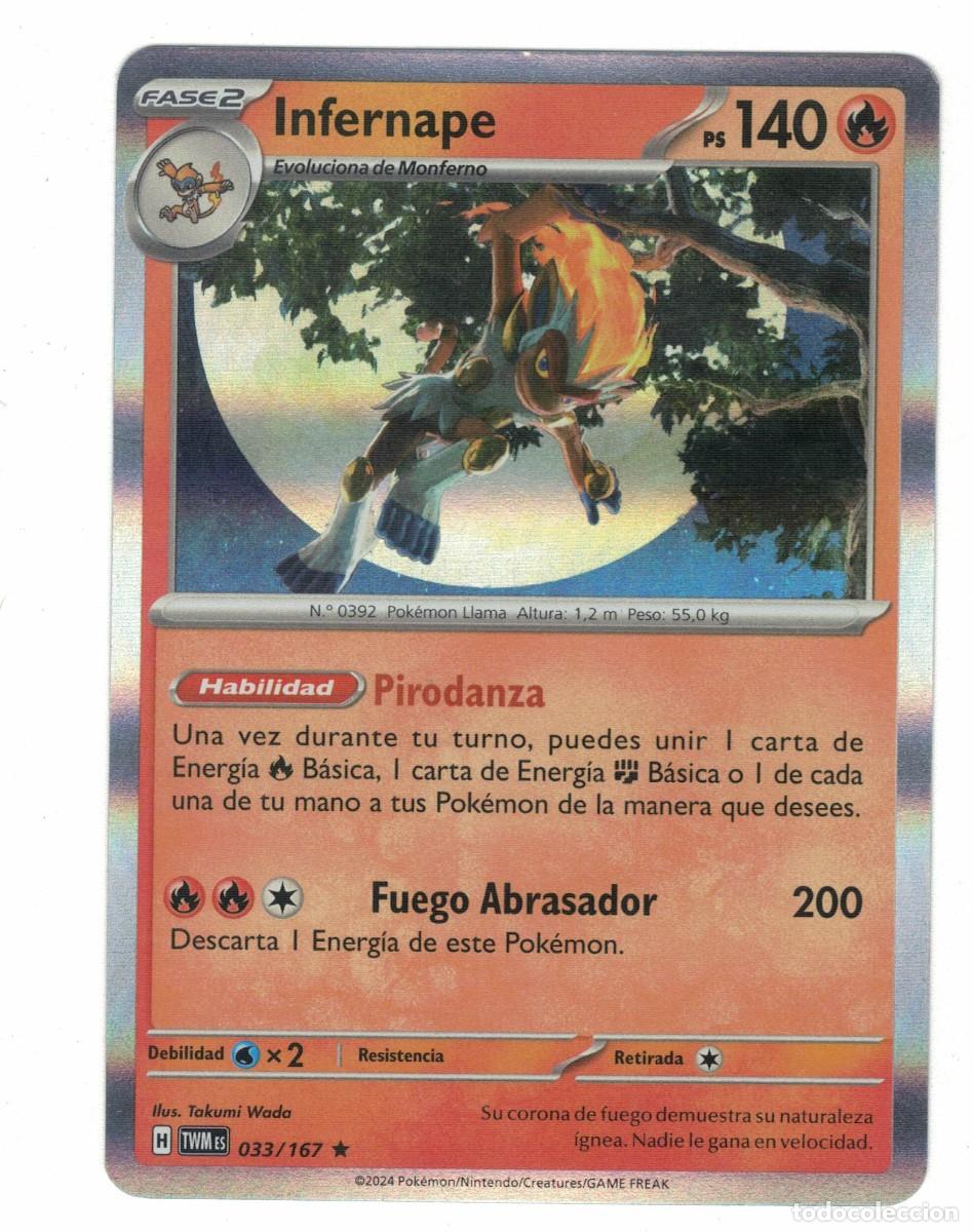 Trading cards: Carta Pok&eacute;mon Infernape TWM 033/167 2024 &ndash; Fase 2 Fuego Ilustraci&oacute;n Takumi Wada