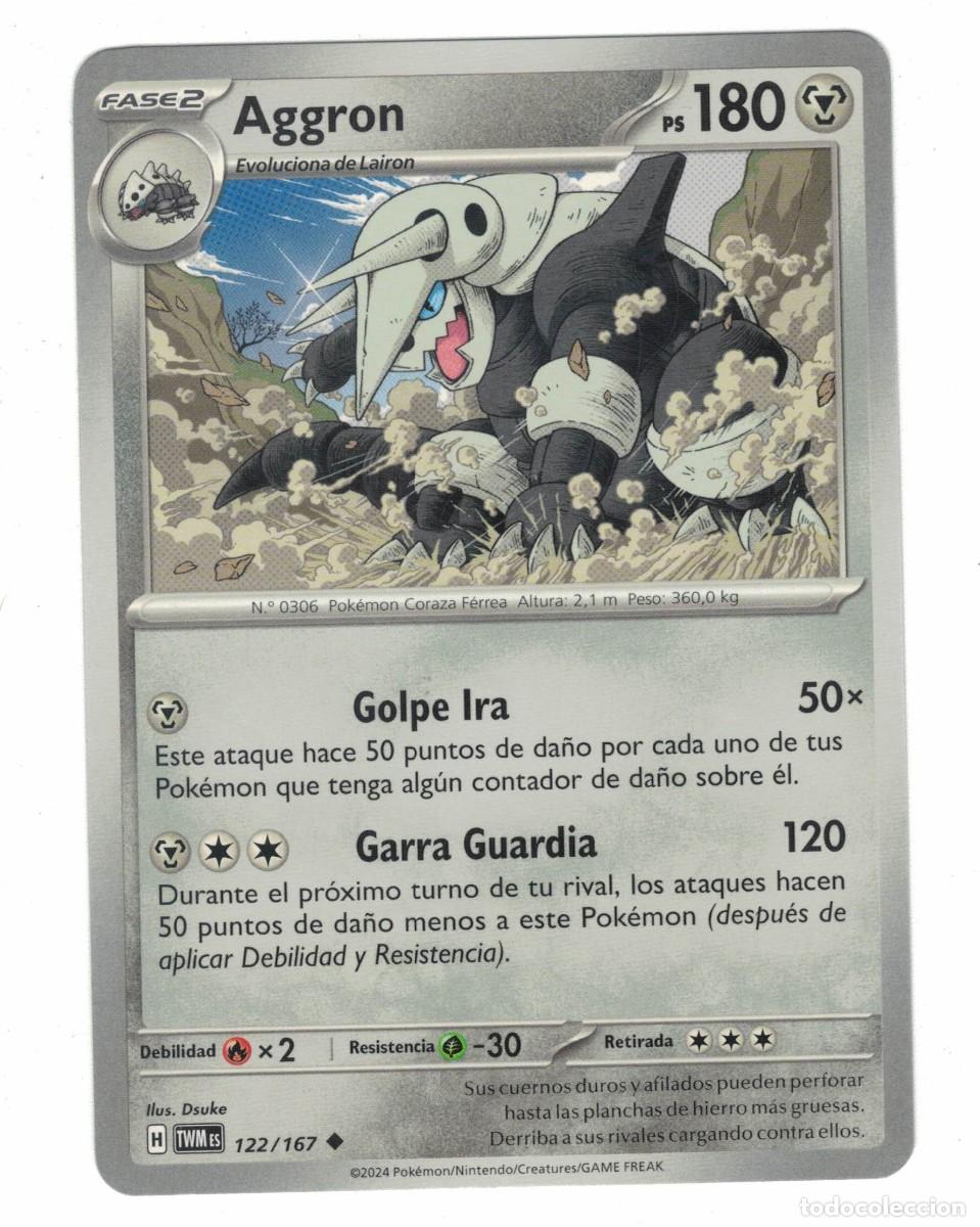 Trading cards: Carta Pok&eacute;mon Aggron TWM 122/167 2024 &ndash; Fase 2 Acero Ilustraci&oacute;n Dsuke
