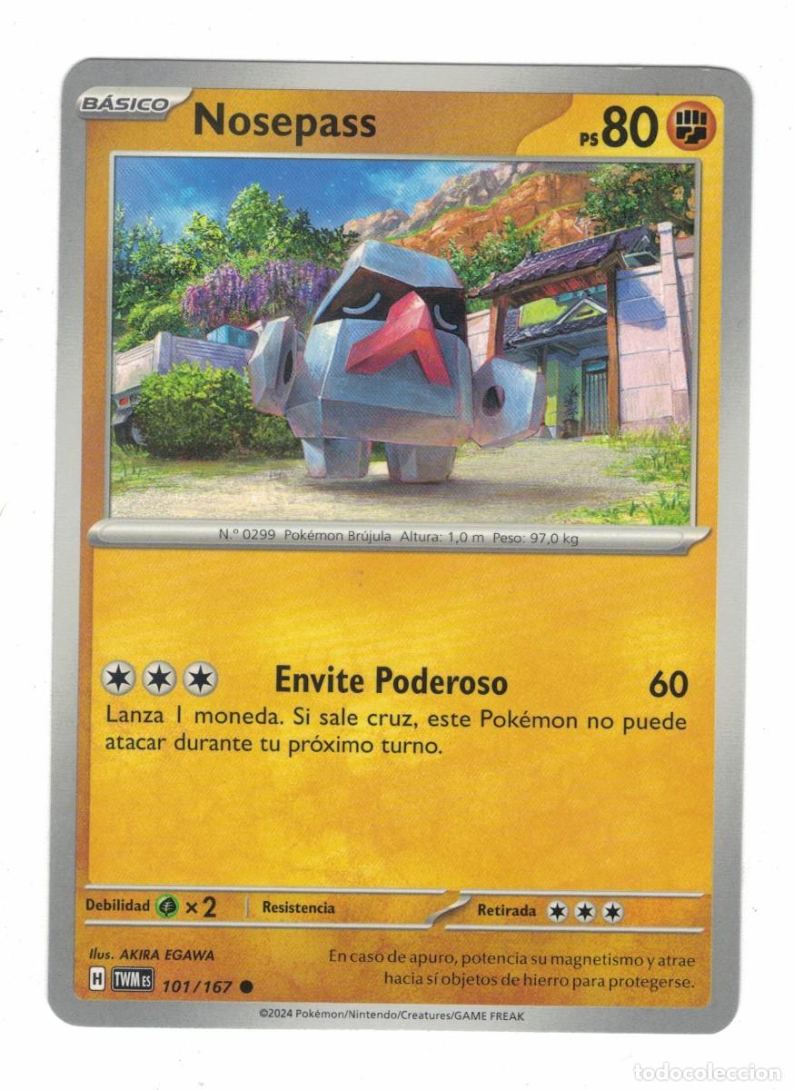 Trading cards: Carta Pok&eacute;mon Nosepass TWM 101/167 2024 &ndash; B&aacute;sica Lucha Ilustraci&oacute;n Akira Egawa