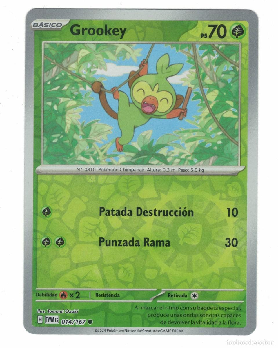 Trading cards: Carta Pok&eacute;mon Grookey TWM 014/167 2024 &ndash; B&aacute;sica Planta Ilustraci&oacute;n Tomomi Ozaki