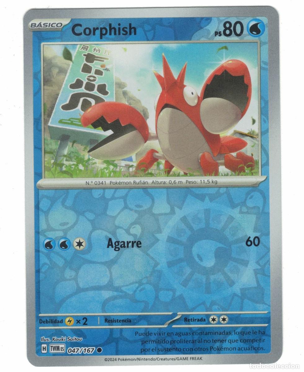 Trading cards: Carta Pok&eacute;mon Corphish TWM 047/167 2024 &ndash; B&aacute;sica Agua Ilustraci&oacute;n Kouki Saitou