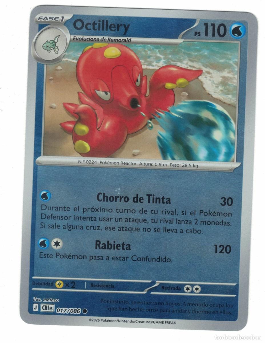 Trading cards: Carta Pok&eacute;mon Octillery CRiS 017/086 2026 &ndash; Fase 1 Agua Ilustraci&oacute;n matzazo