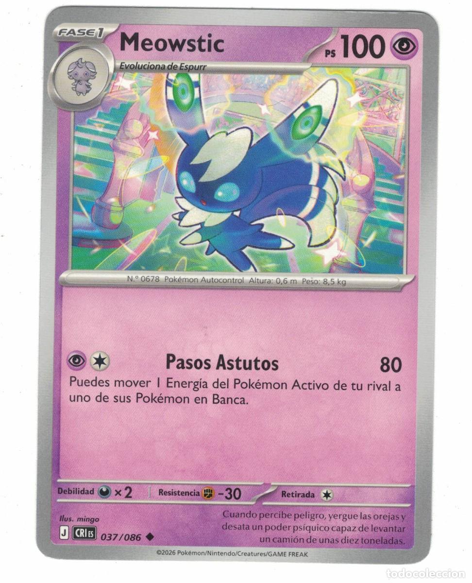 Trading cards: Carta Pok&eacute;mon Meowstic CRiS 037/086 2026 &ndash; Fase 1 Ps&iacute;quico Ilustraci&oacute;n mingo
