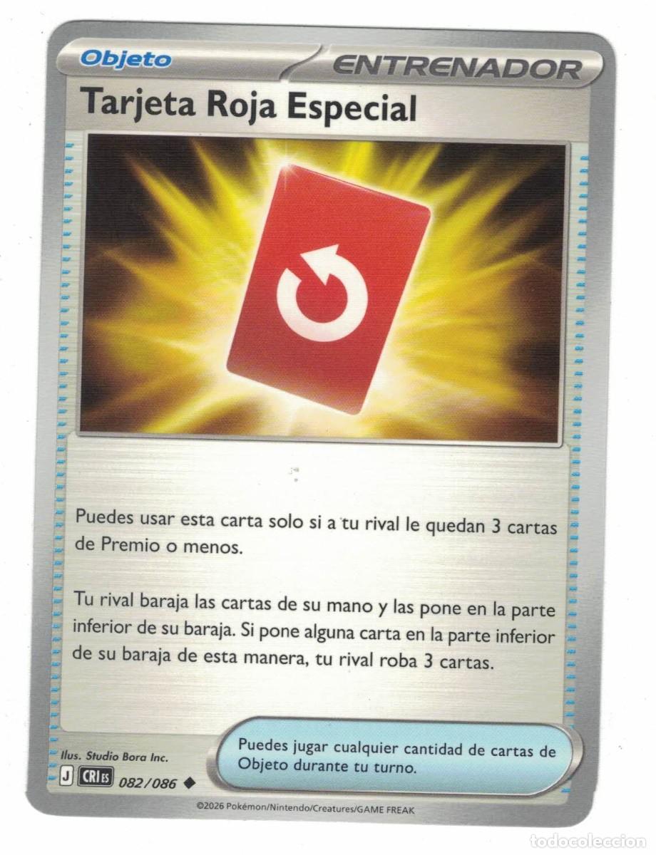 Trading cards: Carta Pok&eacute;mon Tarjeta Roja Especial CRiS 082/086 2026 &ndash; Entrenador Objeto Ilustraci&oacute;n Studio Bora In