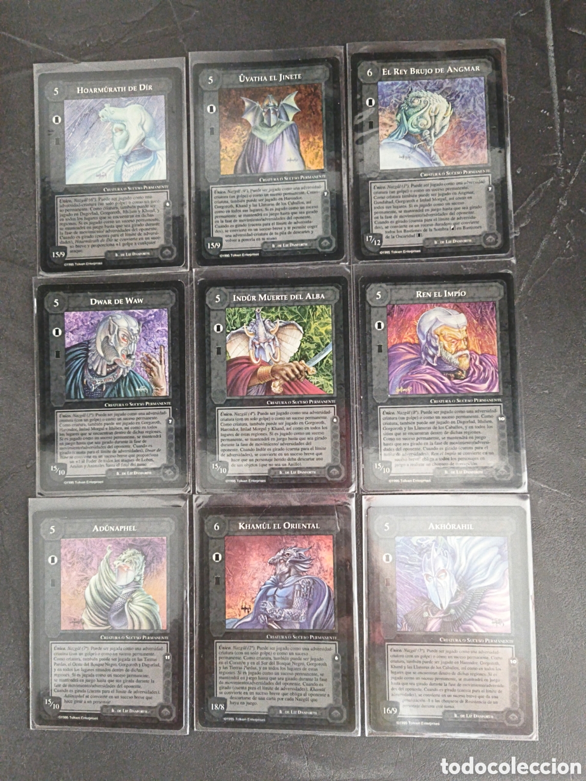 Trading cards: Lote Completo 9 Nazg&ucirc;l - El Se&ntilde;or de los Anillos SATM MECCG (1995) - Borde Negro Espa&ntilde;ol - Excelente