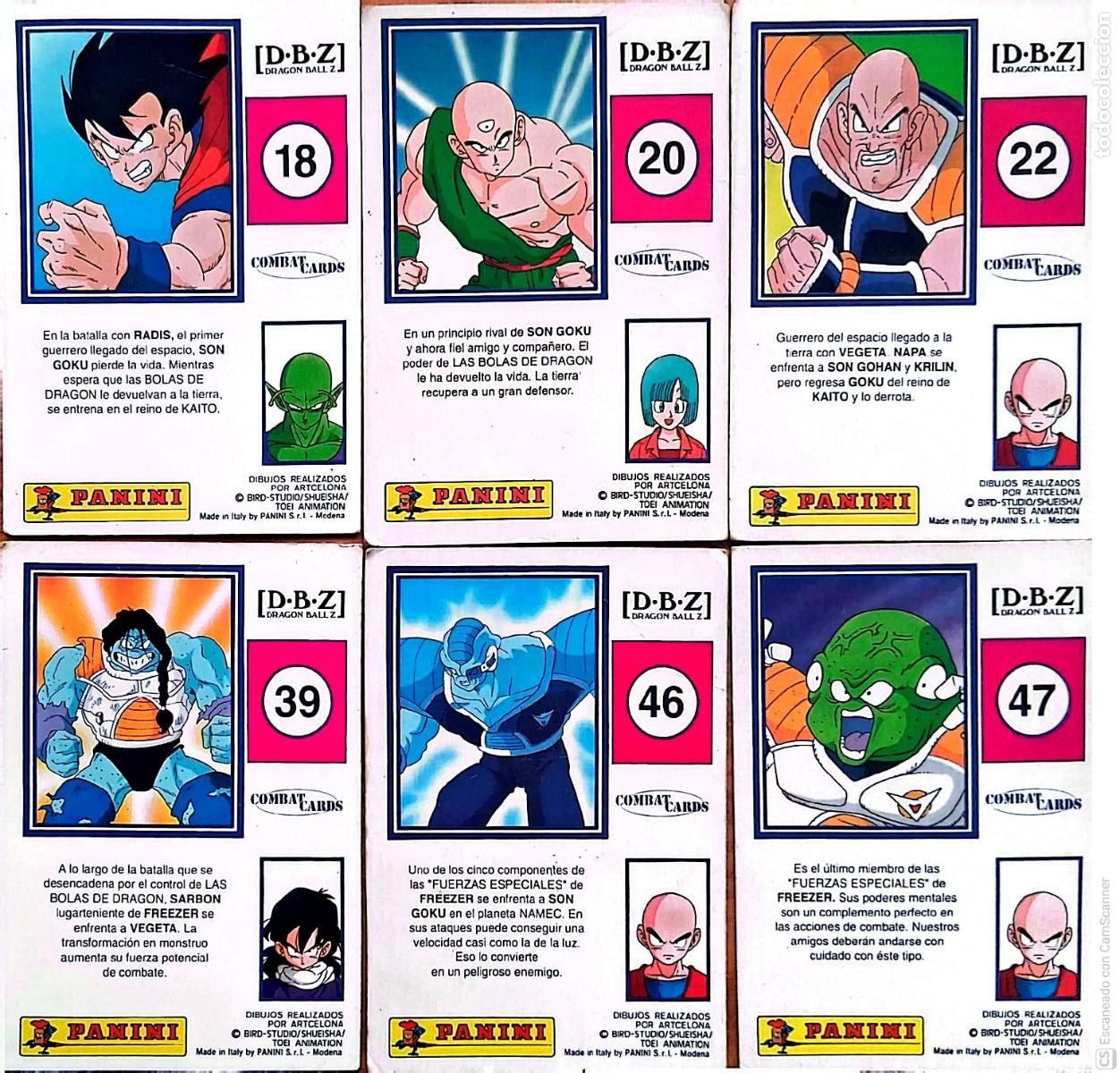 Trading cards: 6 Cromos Dragonball Z - Combat Cards N&uacute;meros: 18 -20 - 22 - 39 - 46 y 47 Ver fotos.