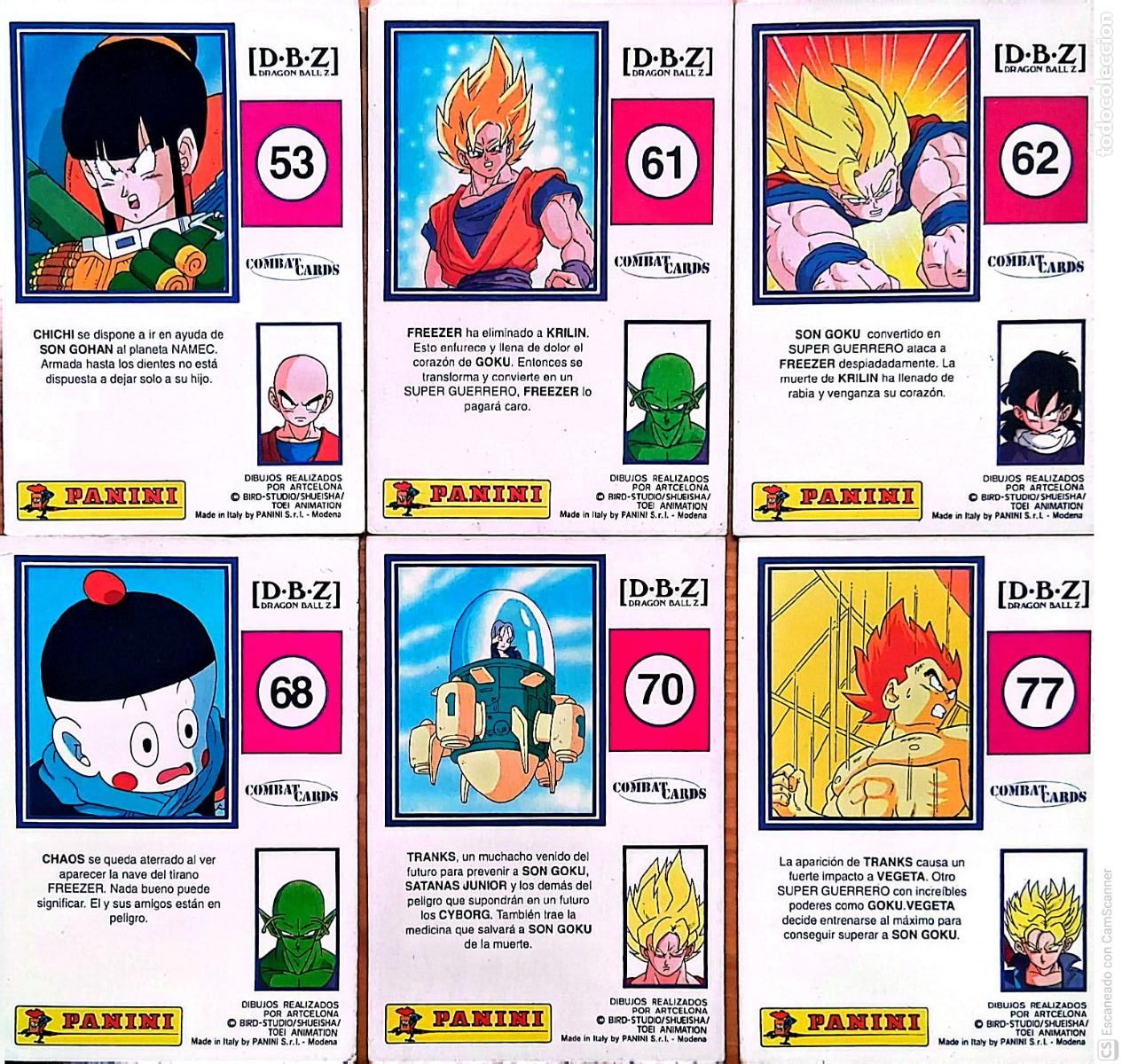 Trading cards: 6 Cromos Dragonball Z - Combat Cards . Panini N&uacute;meros: 53 - 61 - 62 - 68 - 70 y 77. Ver fotos.