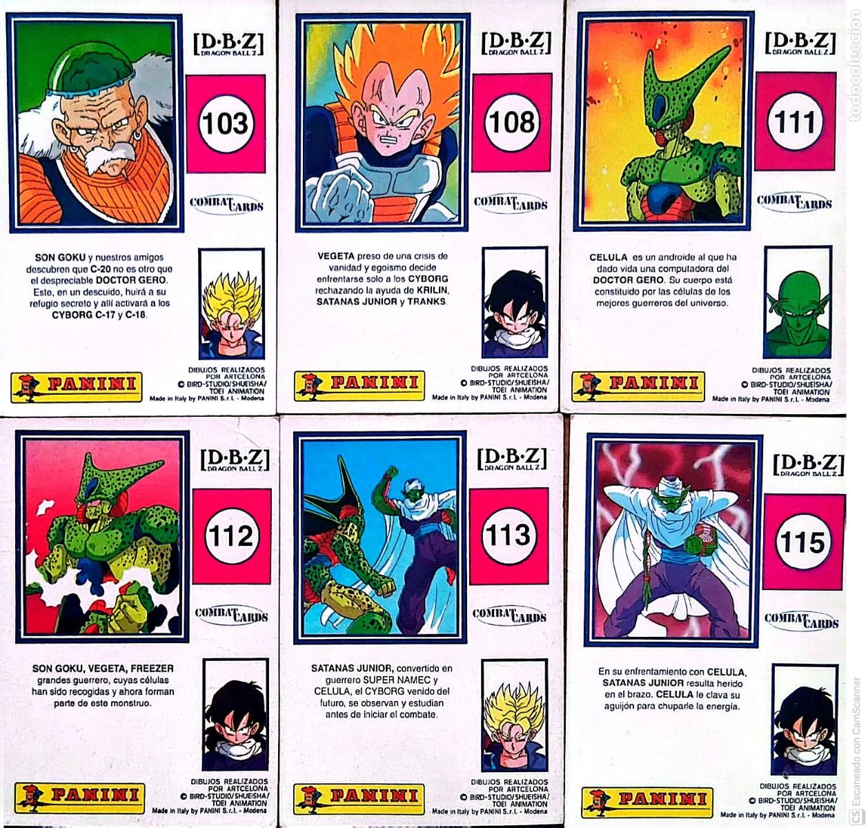 Trading cards: 6 Cromos Dragonball Z - Combat Cards . Panini N&uacute;meros: 103 - 108 - 111 - 112 - 113 y 115 Ver fotos.