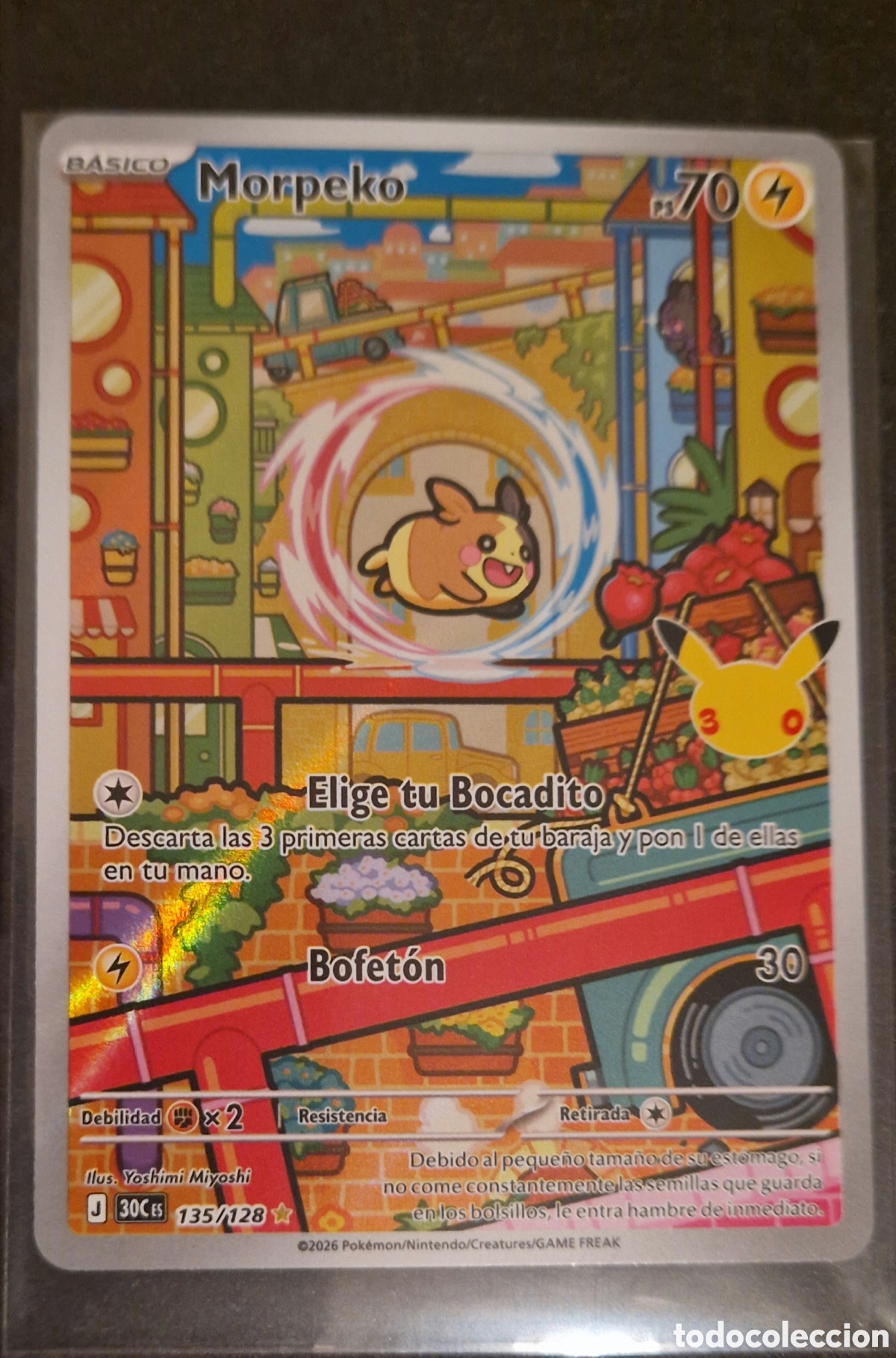 Trading cards: Morpeko 135/128 Rara Ilustraci&oacute;n - Celebraci&oacute;n 30.&ordm; Aniversario Pok&eacute;mon TCG (Espa&ntilde;ol) - Near Mint