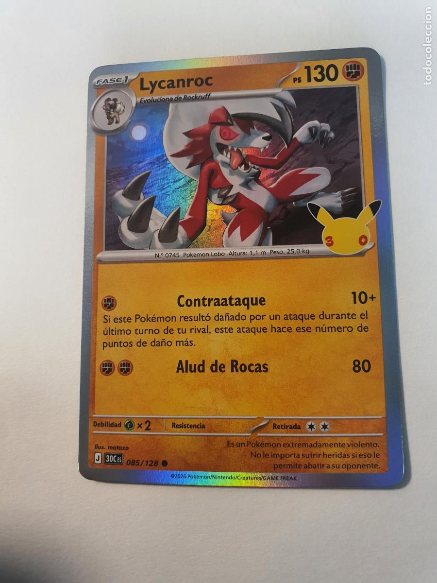 Trading cards: CARTA POKEMON 30 Aniversario TCG - Holo - N&ordm; 85 LYCANROC