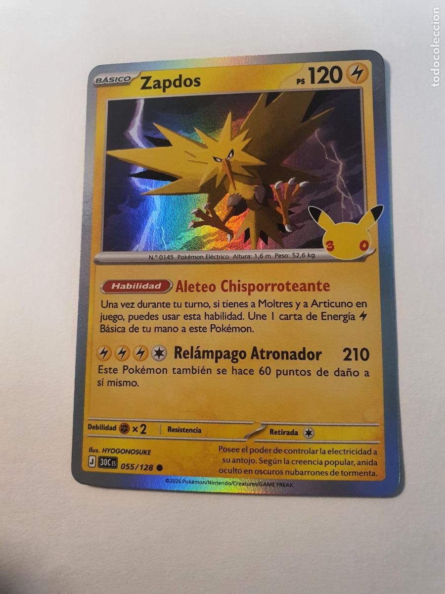 Trading cards: CARTA POKEMON 30 Aniversario TCG - Holo - N&ordm; 55 ZAPDOS