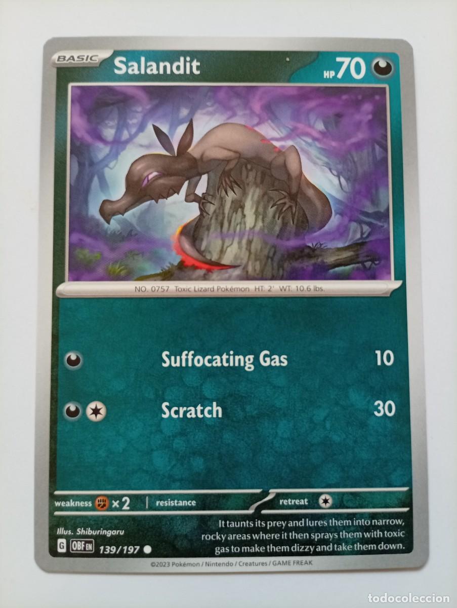 Trading cards: Carta Pok&eacute;mon de Salandit, edici&oacute;n en ingl&eacute;s. - N&uacute;mero de carta: 139/197 - A&ntilde;o de publicaci&oacute;n: 2023