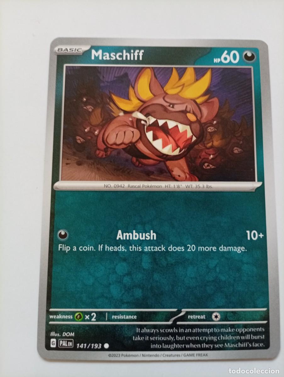 Trading cards: Carta Pok&eacute;mon de Maschiff, edici&oacute;n en ingl&eacute;s. - N&uacute;mero de carta: 141/193 - A&ntilde;o de publicaci&oacute;n: 2023