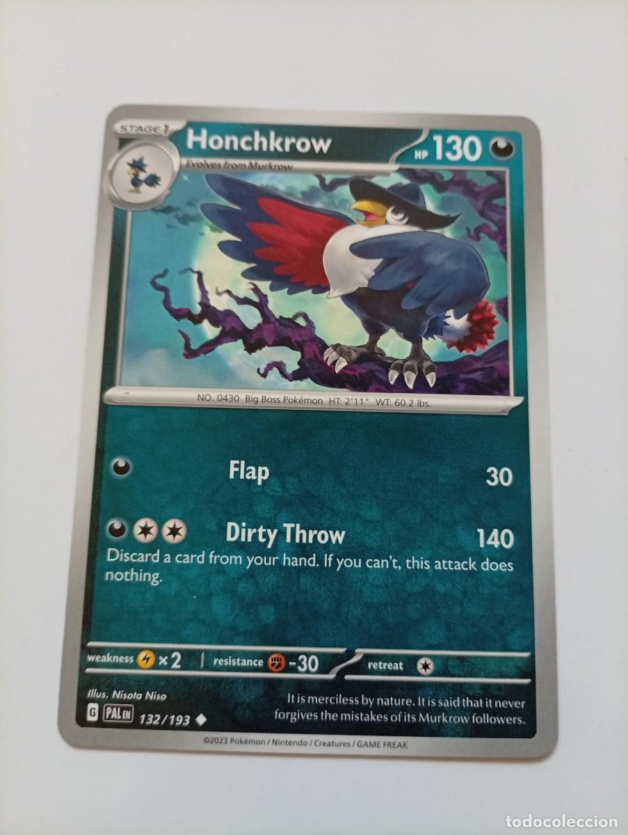 Trading cards: Carta Pok&eacute;mon de Honchkrow, edici&oacute;n en ingl&eacute;s. - N&uacute;mero de carta: 132/193. - A&ntilde;o de publicaci&oacute;n: 20