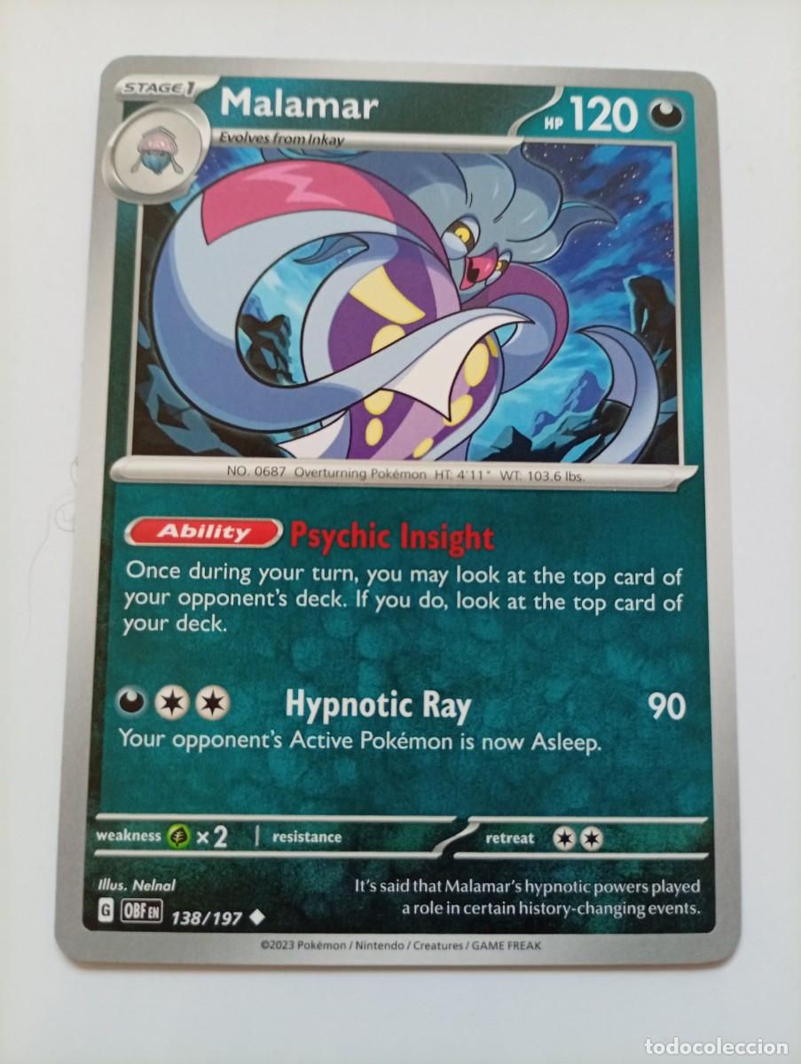 Trading cards: Carta de Pok&eacute;mon Malamar, edici&oacute;n en ingl&eacute;s. - N&uacute;mero de carta: 138/197. - A&ntilde;o de publicaci&oacute;n: 2023