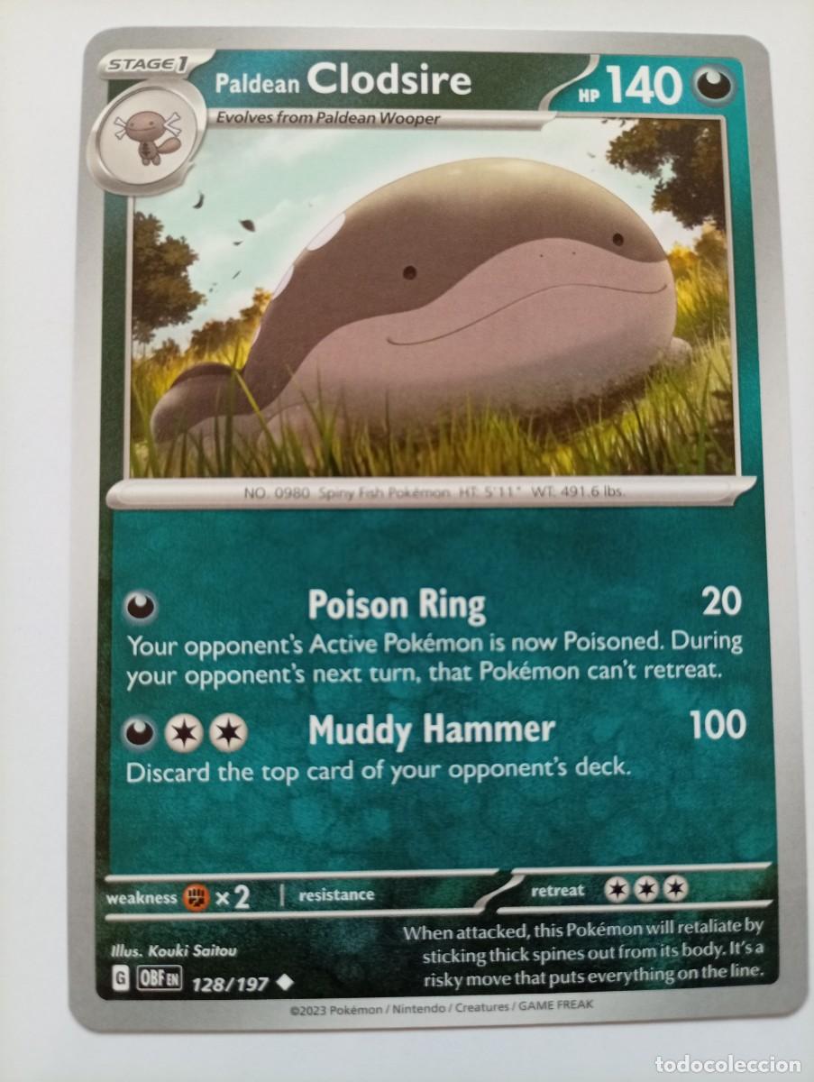 Sammelkarten: Carta Pok&eacute;mon de Paldean Clodsire, n&uacute;mero 128/197, del a&ntilde;o 2023. - Idioma: Ingl&eacute;s. - Etapa: Stage 1