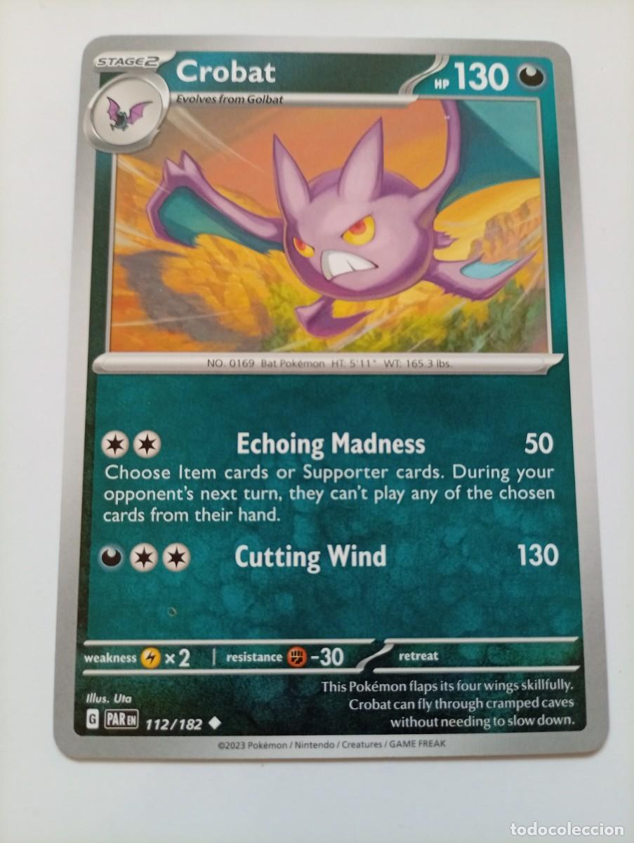 Trading cards: Carta de Pok&eacute;mon de Crobat, edici&oacute;n en ingl&eacute;s del a&ntilde;o 2023. - N&uacute;mero de carta: 112/182. - Etapa: St