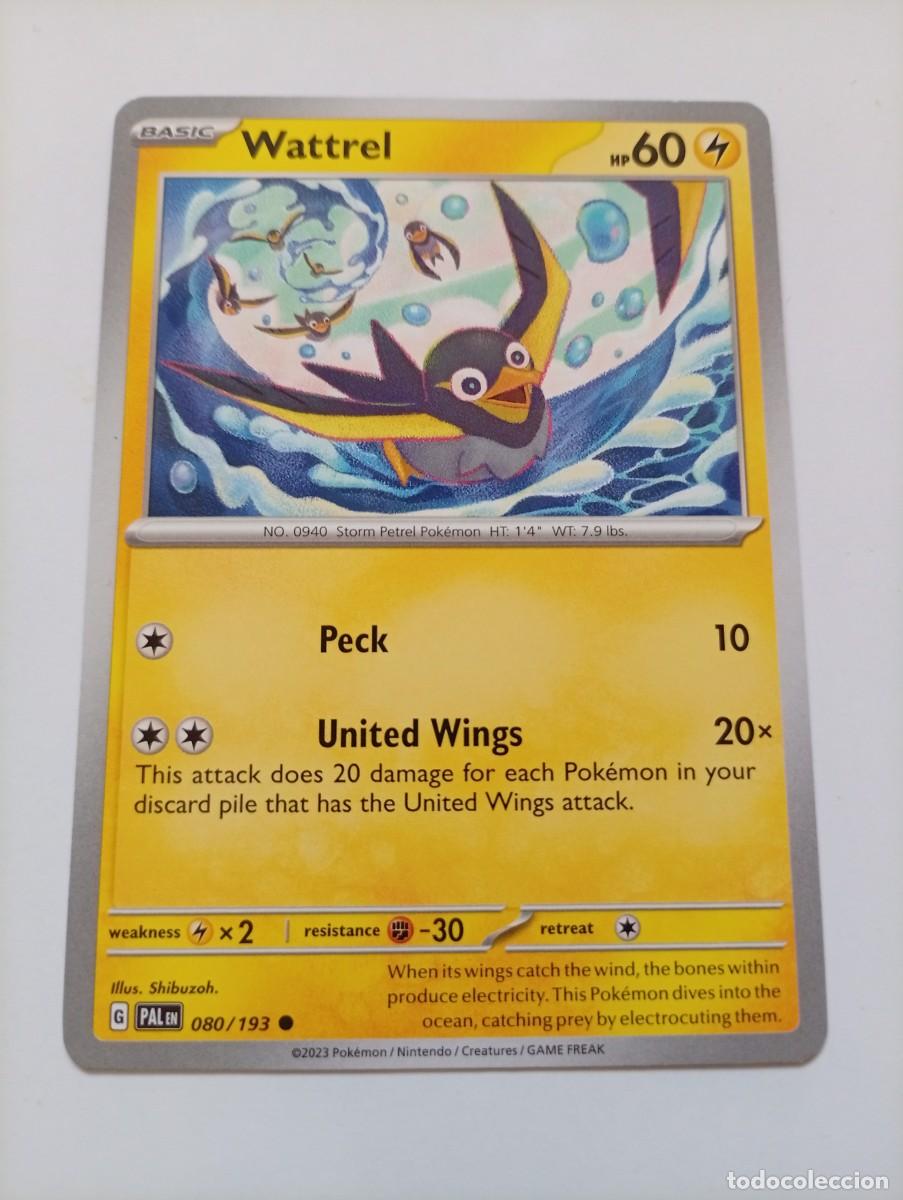 Trading cards: Carta Pok&eacute;mon de Wattrel, edici&oacute;n en ingl&eacute;s del a&ntilde;o 2023. - N&uacute;mero de carta: 80/193. - Ataque Picot