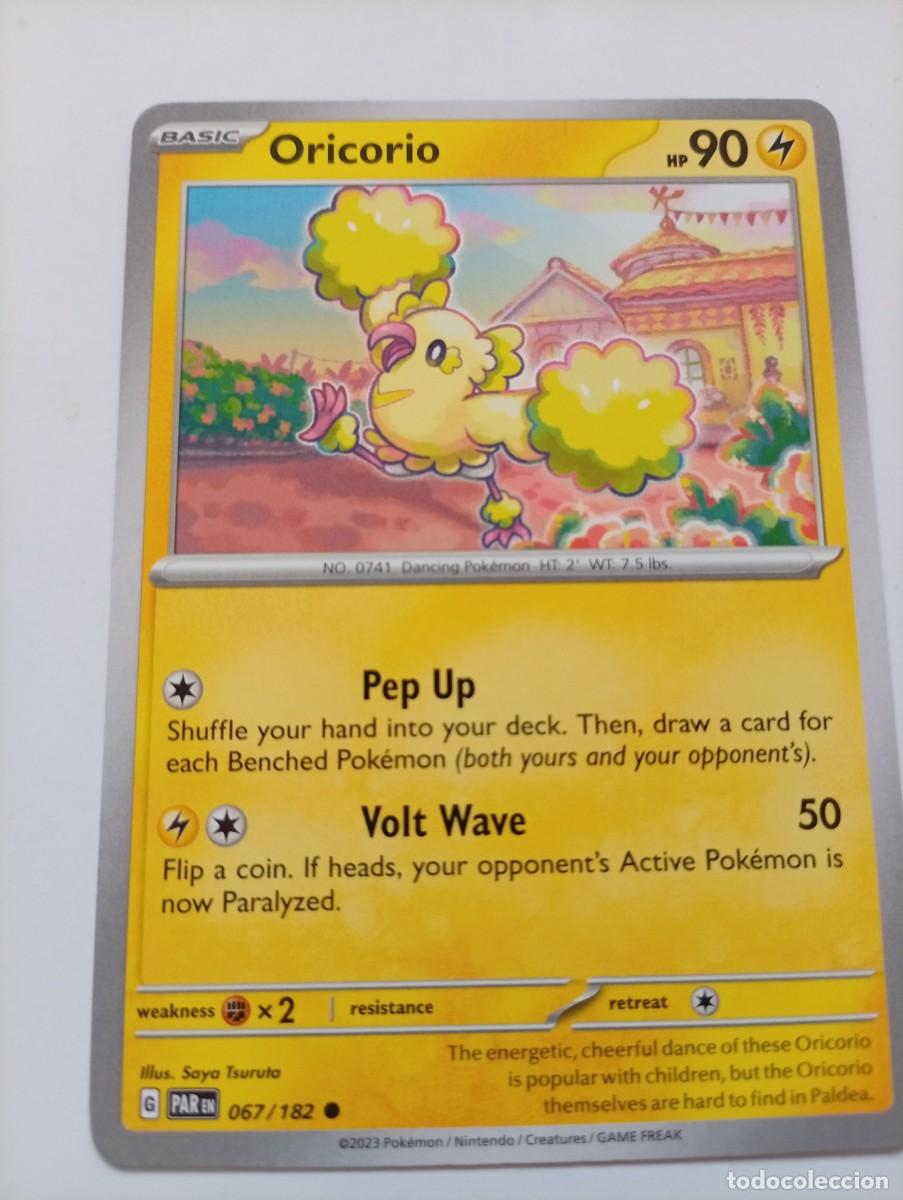 Trading cards: Carta Pok&eacute;mon de Oricorio, edici&oacute;n en ingl&eacute;s del a&ntilde;o 2023. - N&uacute;mero de carta: 67/182. - Tipo: B&aacute;sic