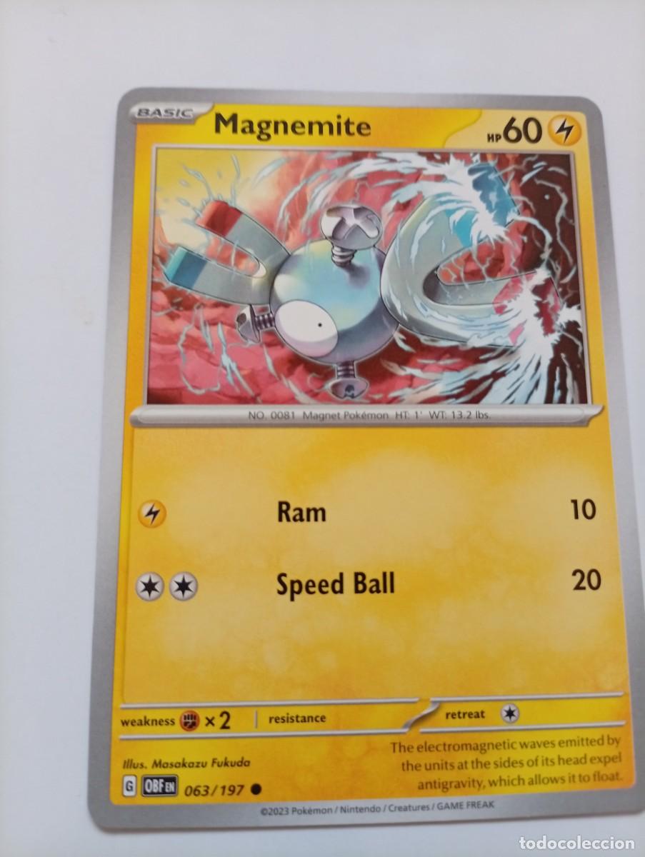 Trading cards: Carta Pok&eacute;mon de Magnemite, edici&oacute;n en ingl&eacute;s. - N&uacute;mero de carta: 63/197. - A&ntilde;o de publicaci&oacute;n: 202