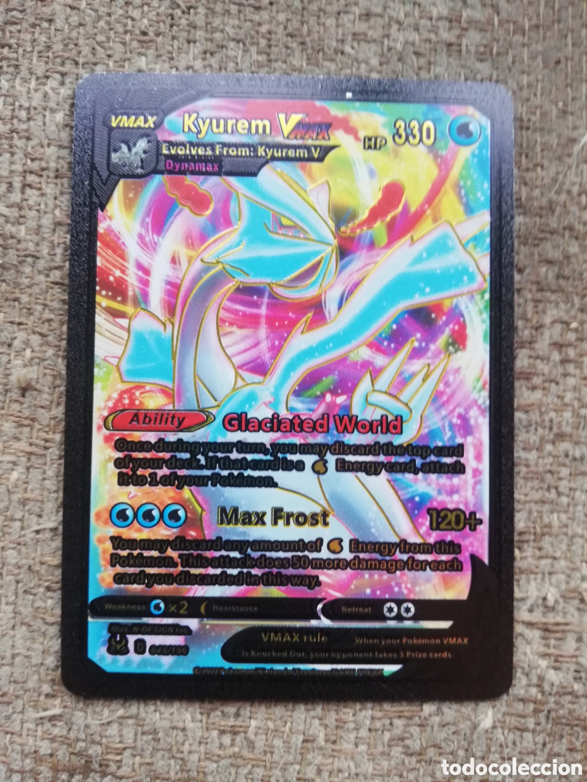 Trading cards: Carta Pokemon no oficial reverso negro Kyurem Vmax D 049/196 HP 330 Glaciated World Max Frost 120+