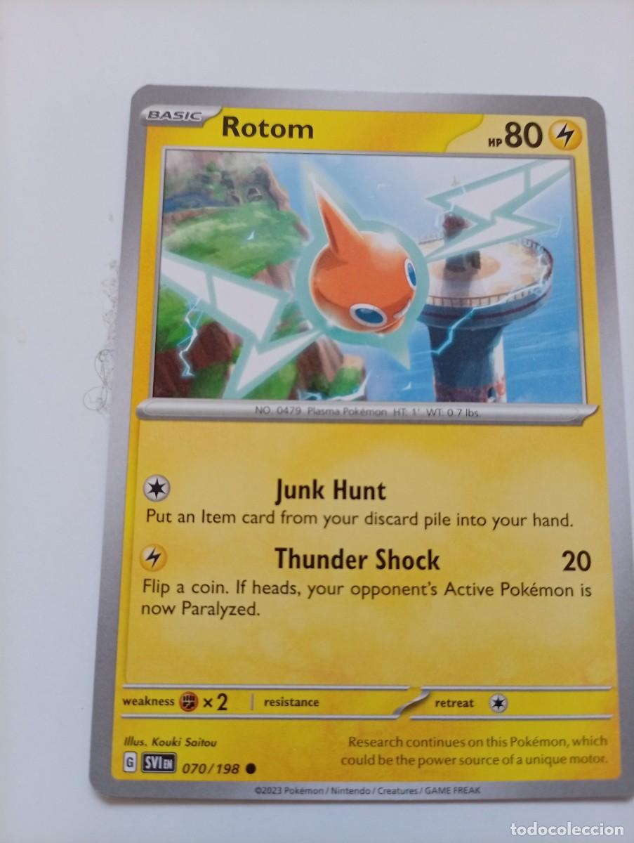 Trading cards: Carta Pok&eacute;mon de Rotom, edici&oacute;n en ingl&eacute;s. - N&uacute;mero de carta: 070/198. - A&ntilde;o de publicaci&oacute;n: 2023.
