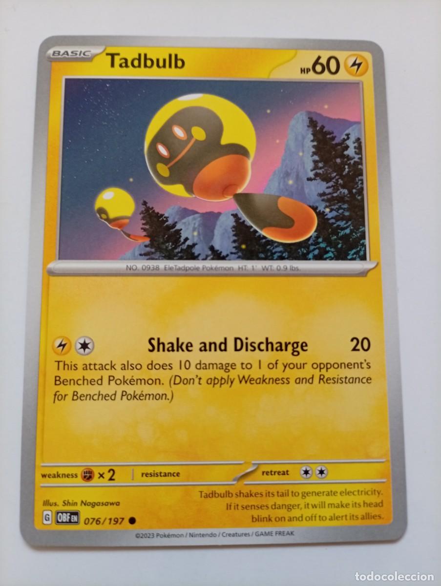Trading cards: Carta de Pok&eacute;mon del tipo Tadbulb, n&uacute;mero 076/197. Edici&oacute;n en ingl&eacute;s del a&ntilde;o 2023. - Tipo: B&aacute;sico -