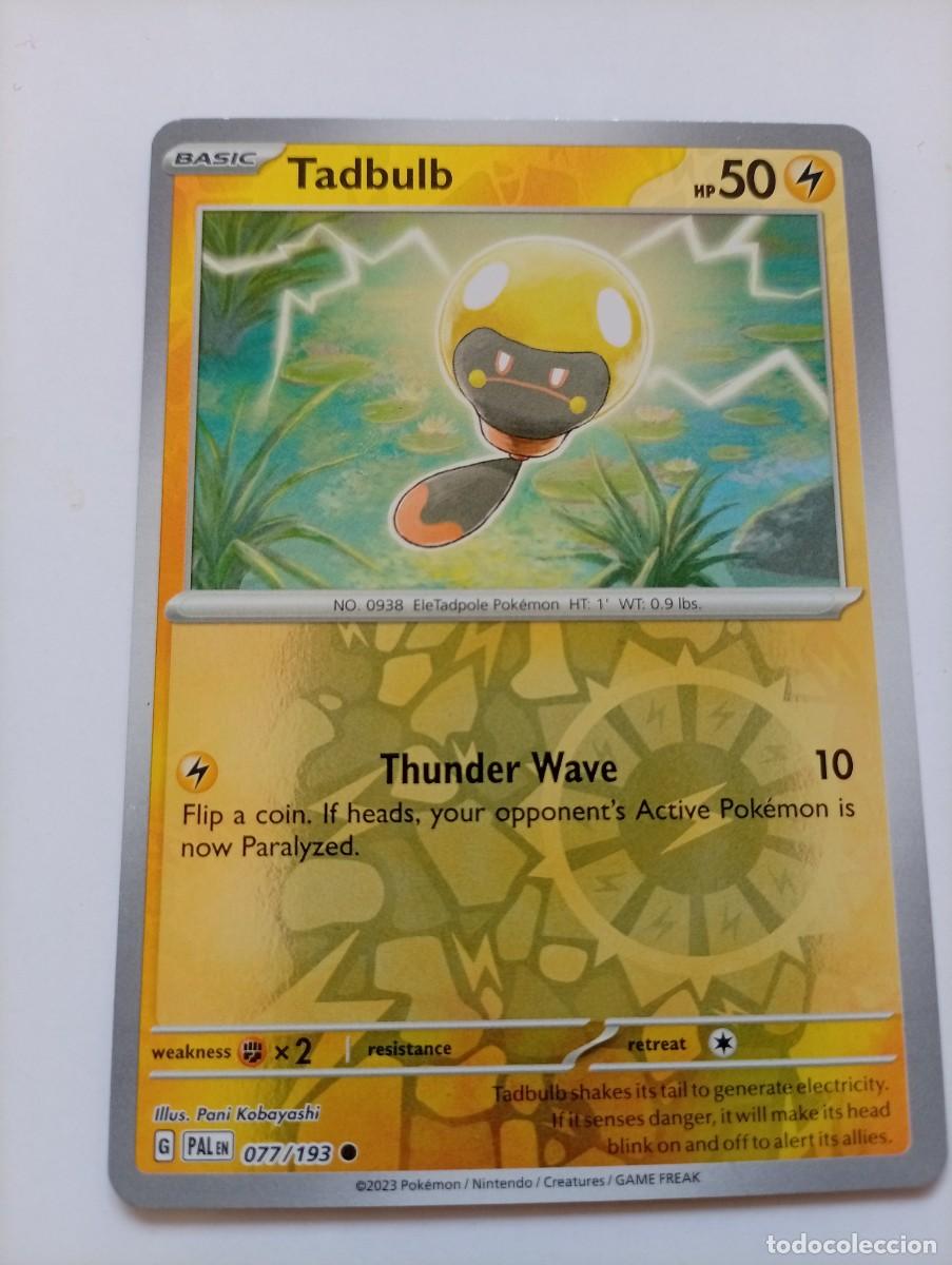 Trading cards: Carta Pok&eacute;mon de Tadbulb, n&uacute;mero 077/193, en edici&oacute;n en ingl&eacute;s con arte Holo Inverso. 2023 - Tipo: E