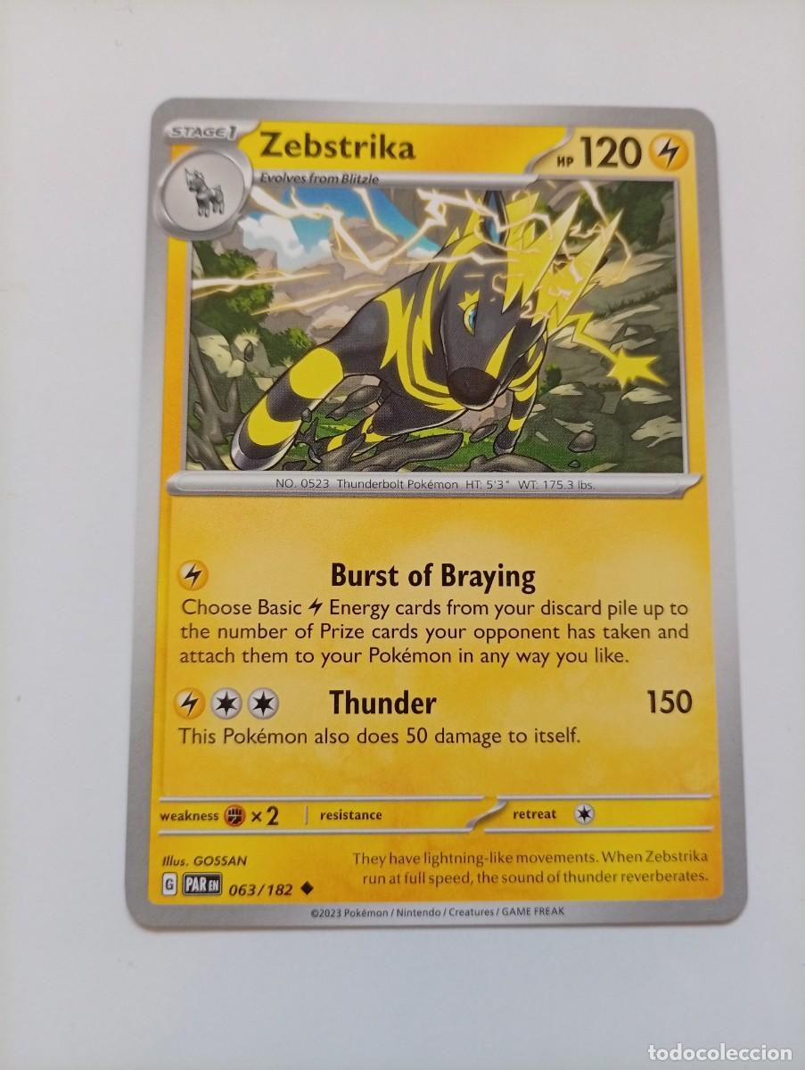Cartas Colecion&aacute;veis: Carta de Pok&eacute;mon de Zebstrika, edici&oacute;n en ingl&eacute;s. - N&uacute;mero de carta: 63/182. - A&ntilde;o de publicaci&oacute;n: