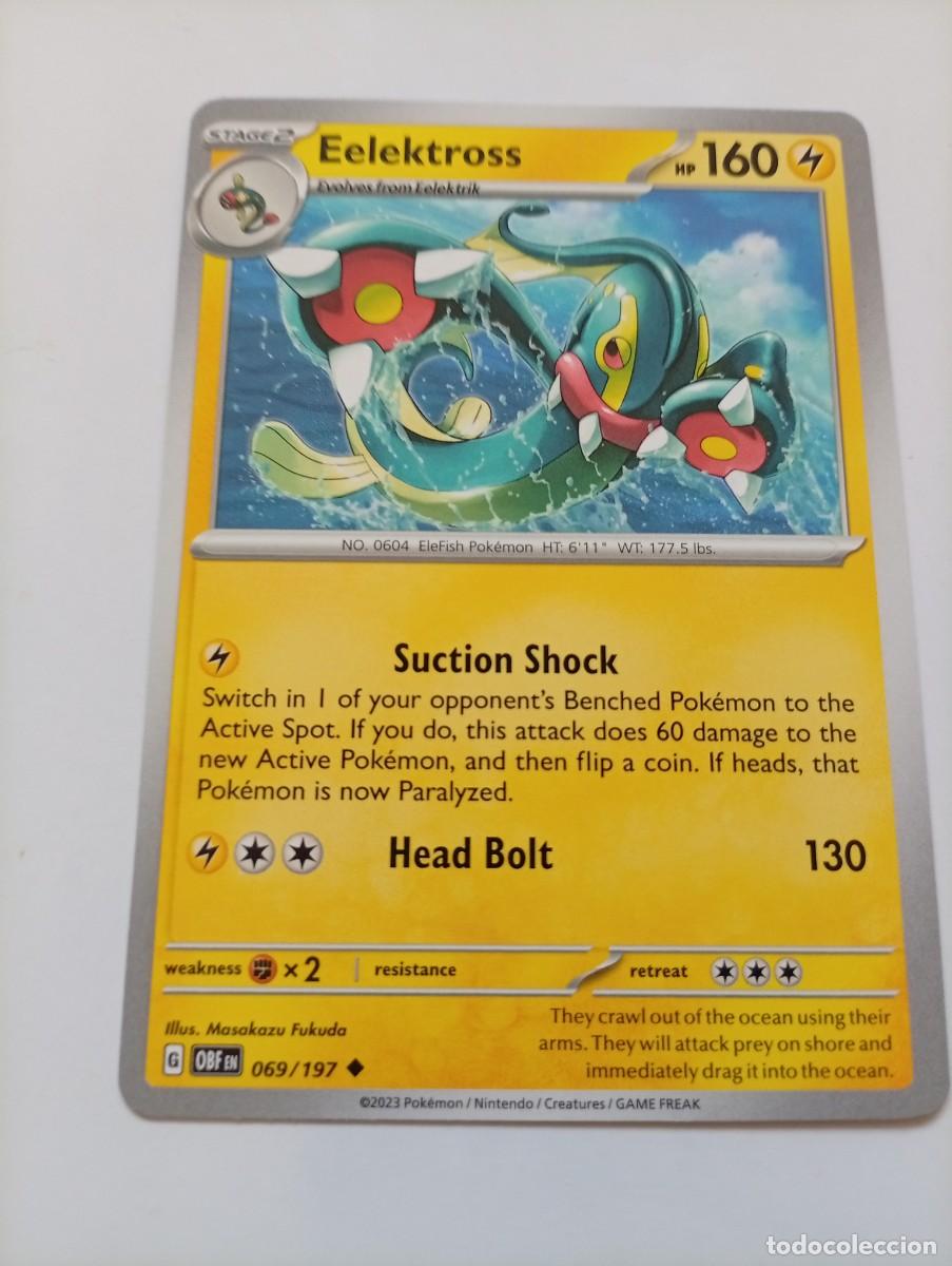 Trading cards: Carta Pok&eacute;mon de Eelektross, n&uacute;mero 69/197, en ingl&eacute;s y del a&ntilde;o 2023. - Etapa: Stage 2 - HP: 160 -